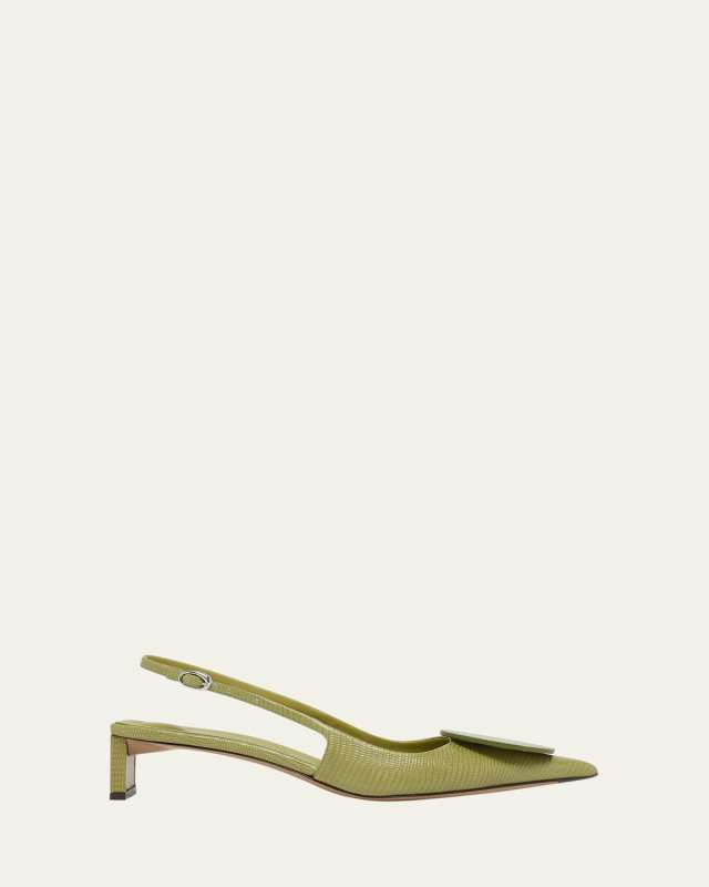 Slingback Lizard-Embossed Leather Pumps